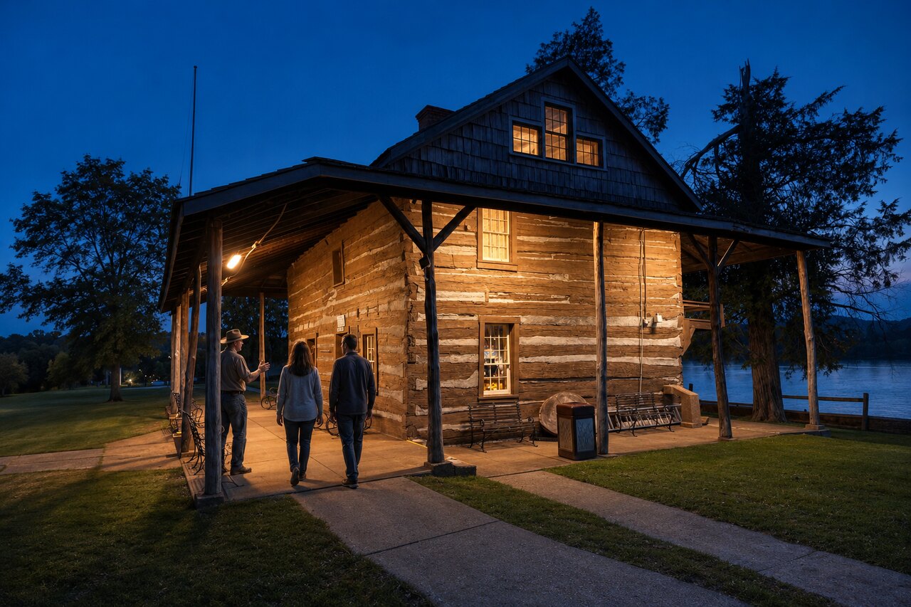 Visitors walking beside the historic Mansion House in Point Pleasant