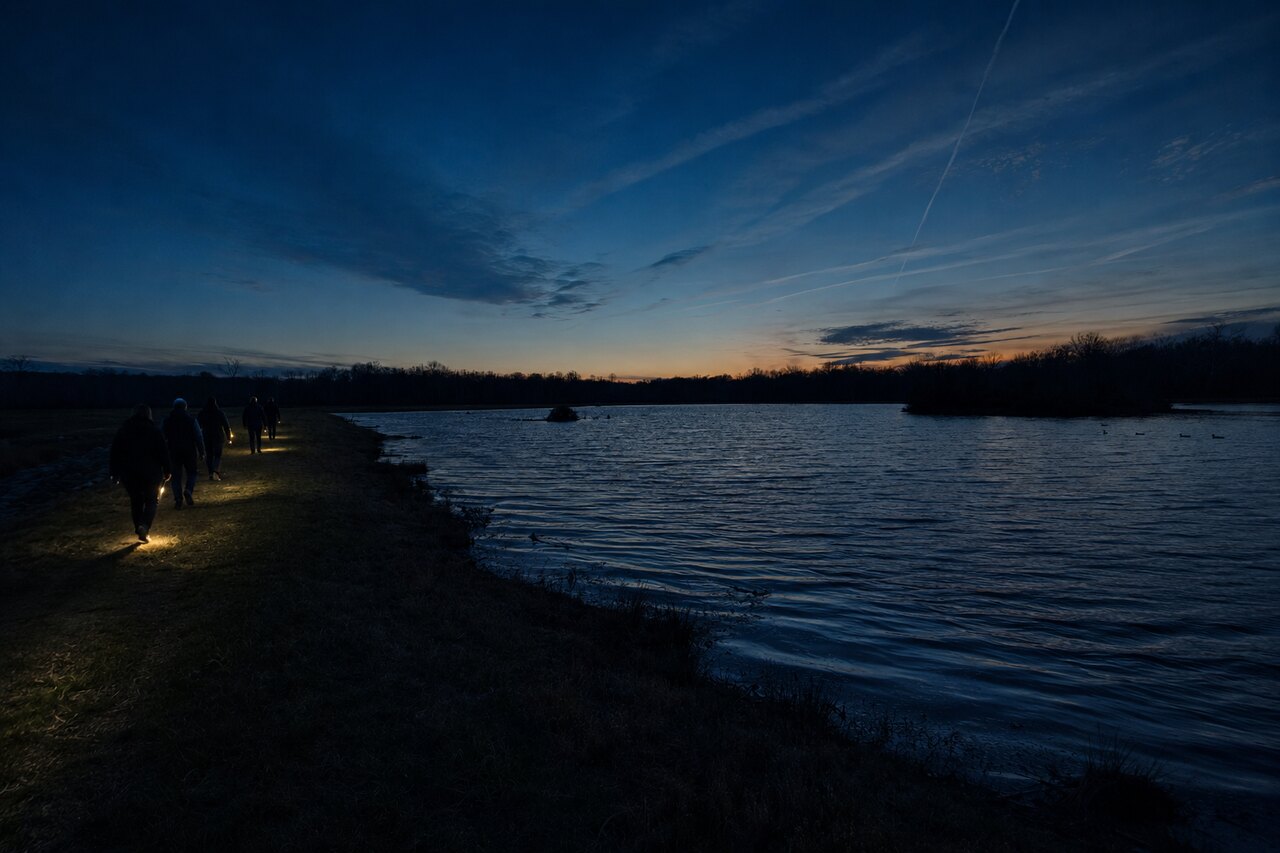 A night walk beside a pond at McClintic